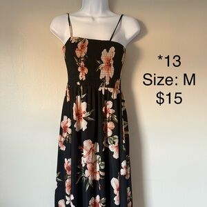 Floral Smocked Maxi Dress - Black with Peach Floral